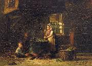 Hendrik Valkenburg An old kitchen with a mother and two children at the cauldron oil painting picture wholesale